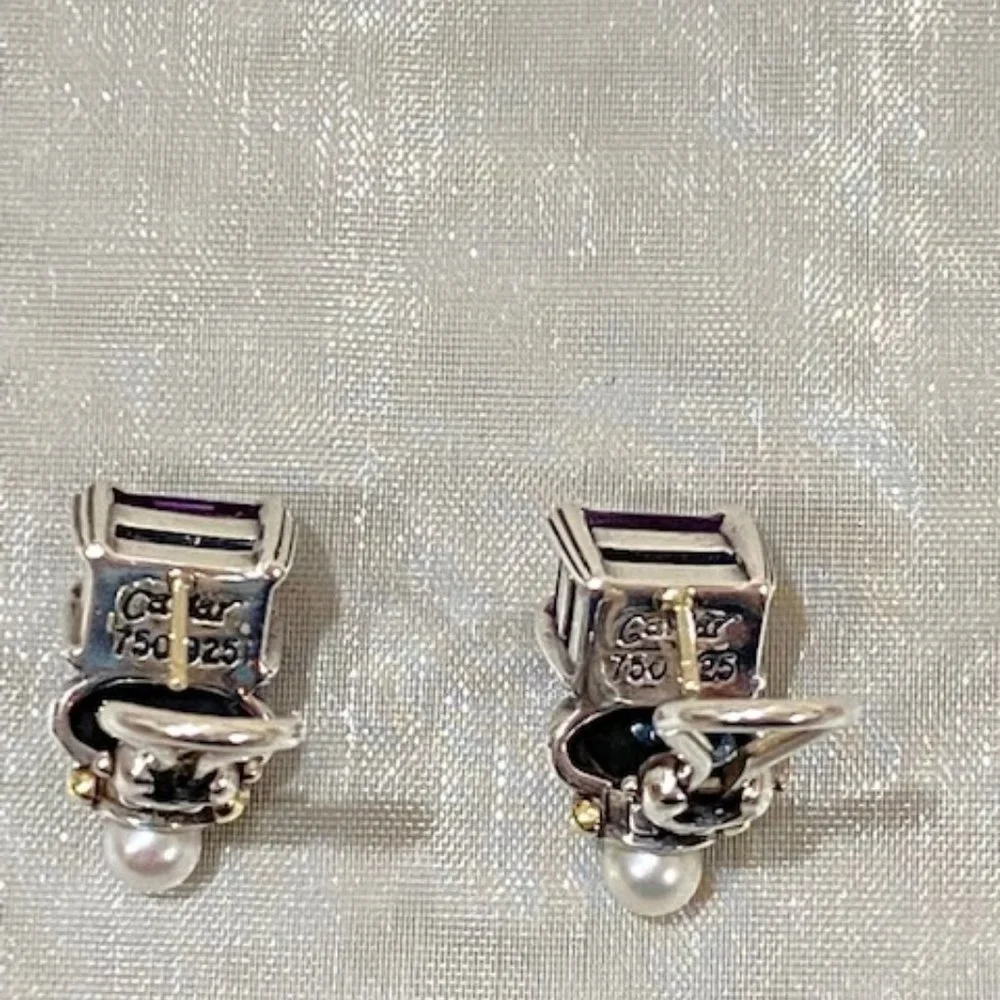 Lagos Caviar Amethyst & Pearl in 18k Yellow Gold & Sterling Silver Earrings - Picture 4 of 10